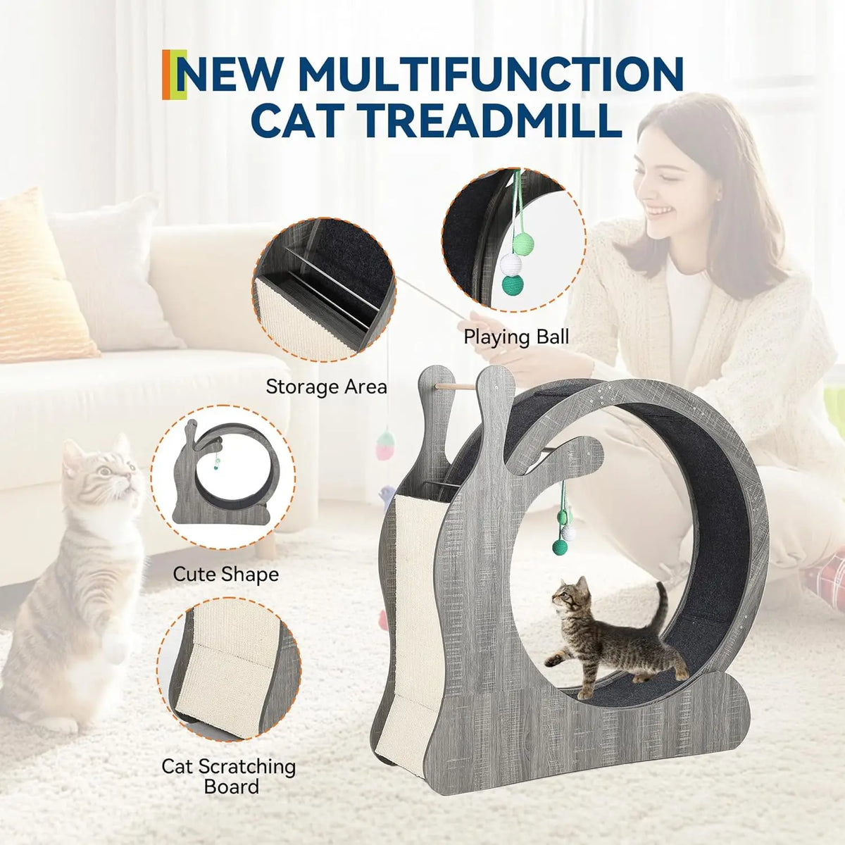 HiMISS Wooden Cat Exercise Wheel With Sisal Scratcher