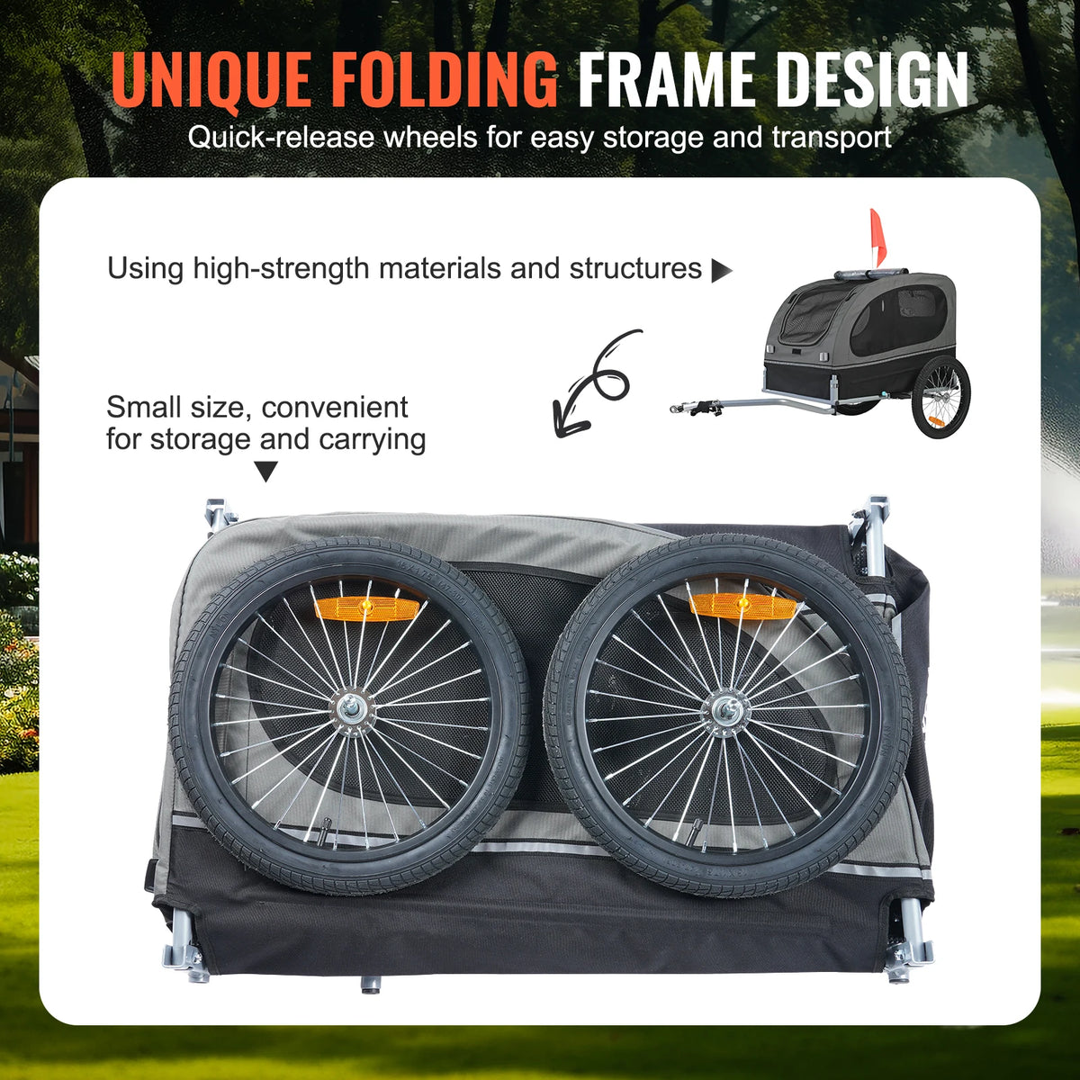 Collapsible Dog Bike Trailer With Coupler And Safety Reflectors