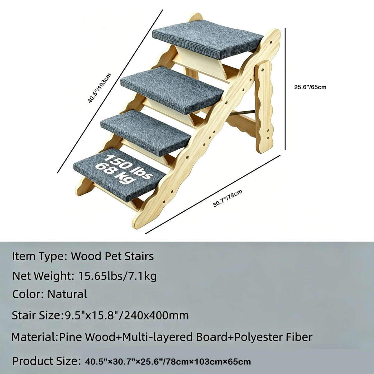 HImiss Non Slip Wooden Dog Stairs And Foldable Pet Ramp