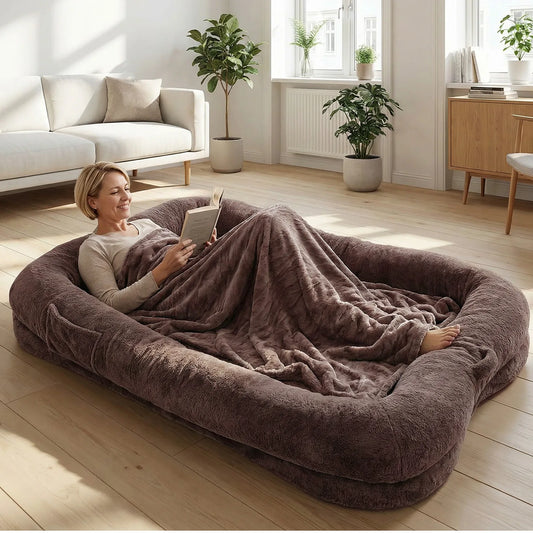 TopinCN Portable Plush Dog Bed With Washable Blanket