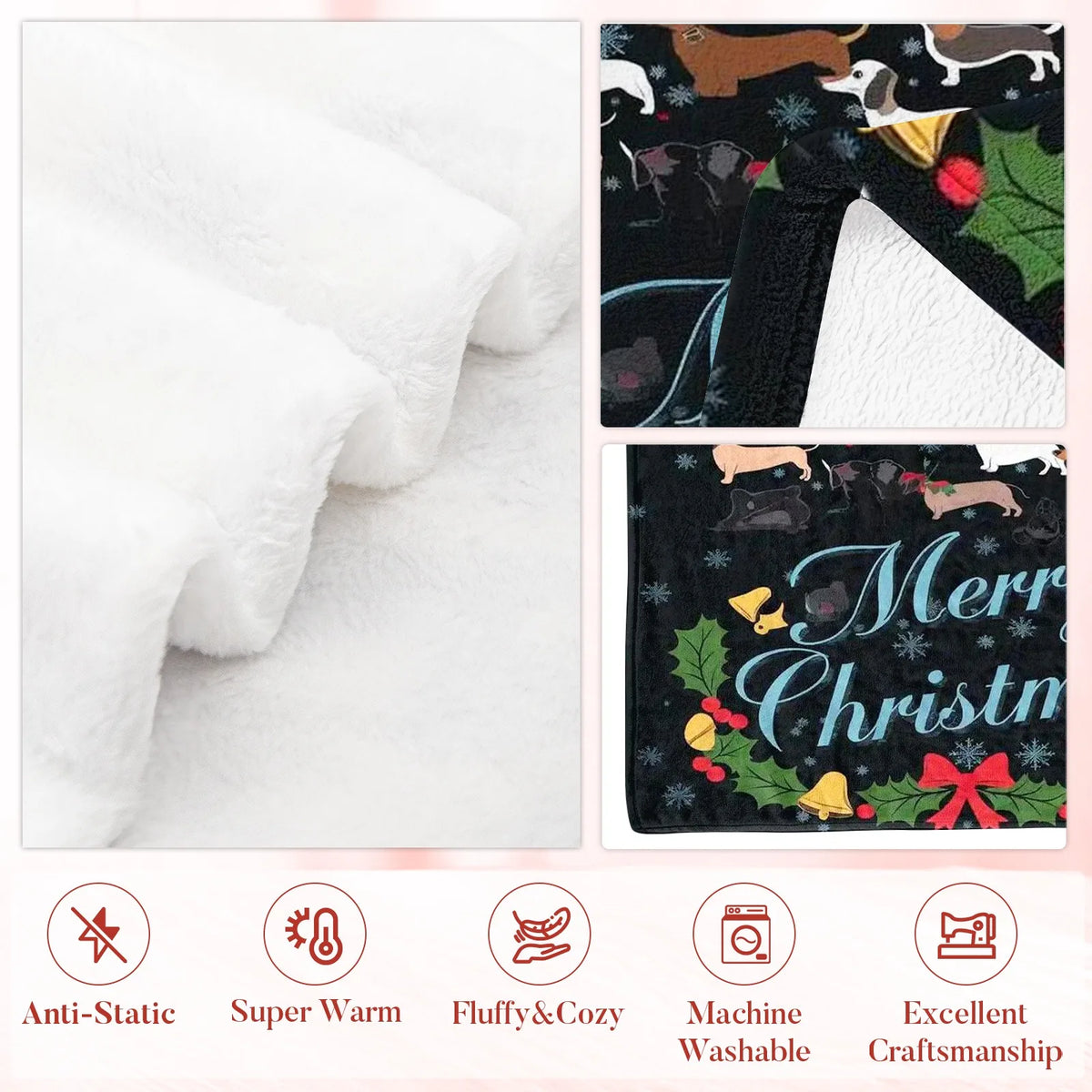 Cartoon Dachshund Flannel Blanket Soft All Season Cozy Throw