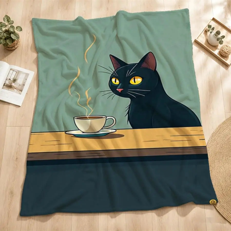 Cozy Black Cat Coffee Flannel Throw Blanket For Everyday Use
