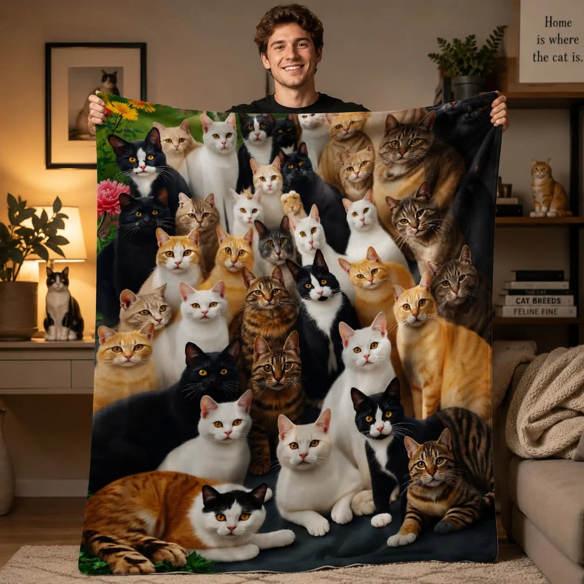 Printed Soft Cat Lover Gift Blanket Crafted From Polyester