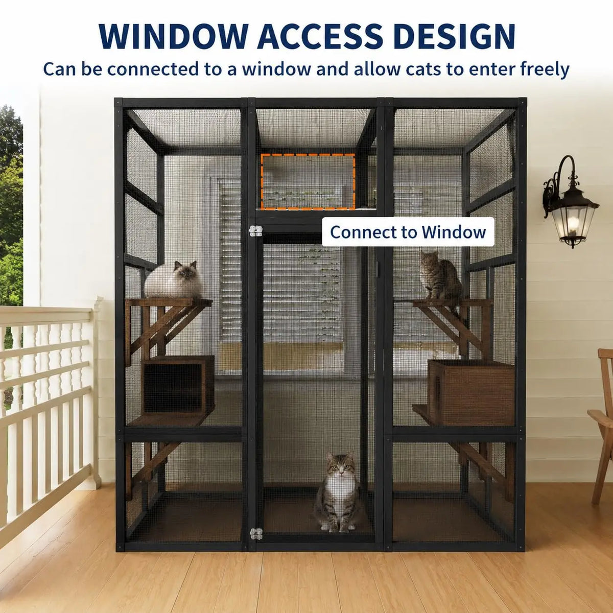 HiMISS Outdoor Wooden Cat Catio Enclosure With UV Protected Roof