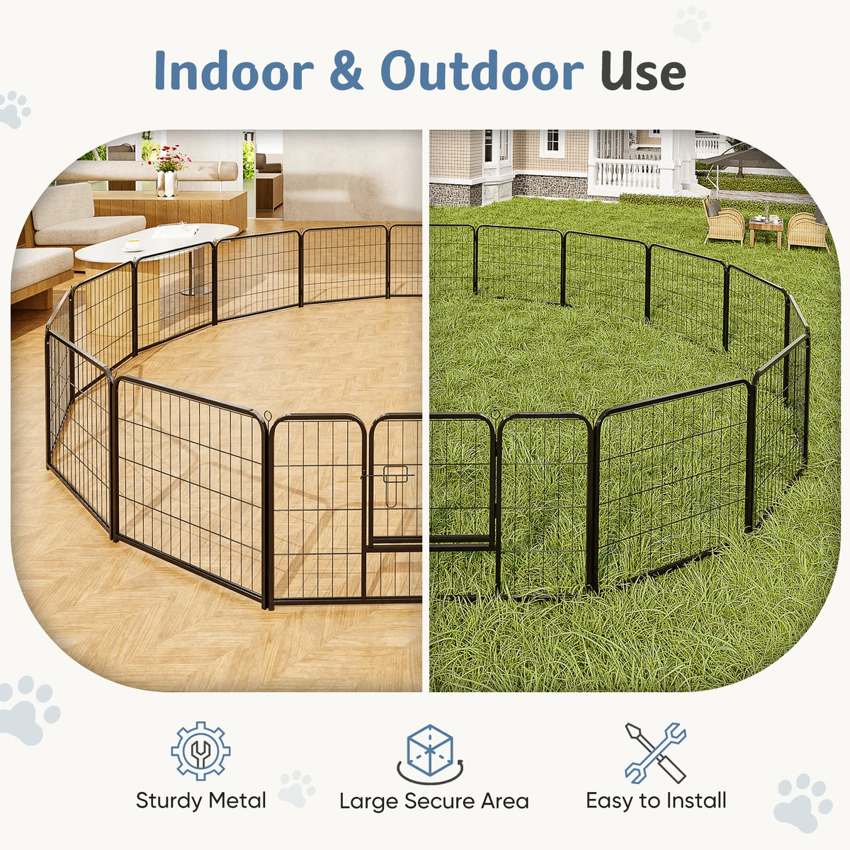 JHK Durable Foldable Metal Dog Playpen For Outdoor Use