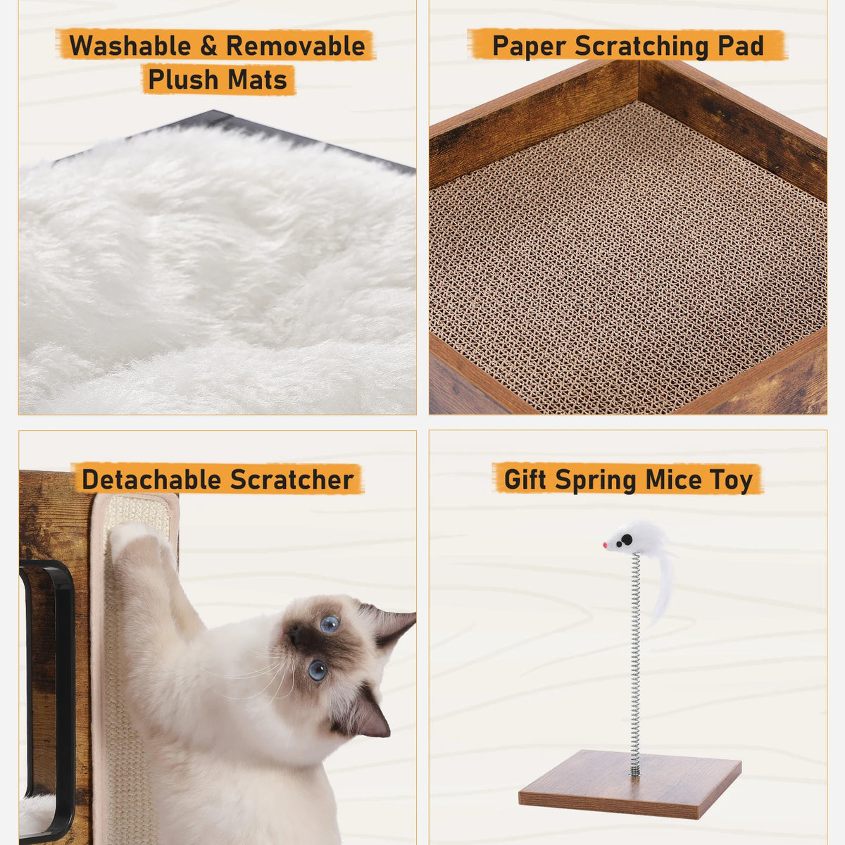 PAWZ Road Wood Cat Condo Tower With Removable Scratching Pad