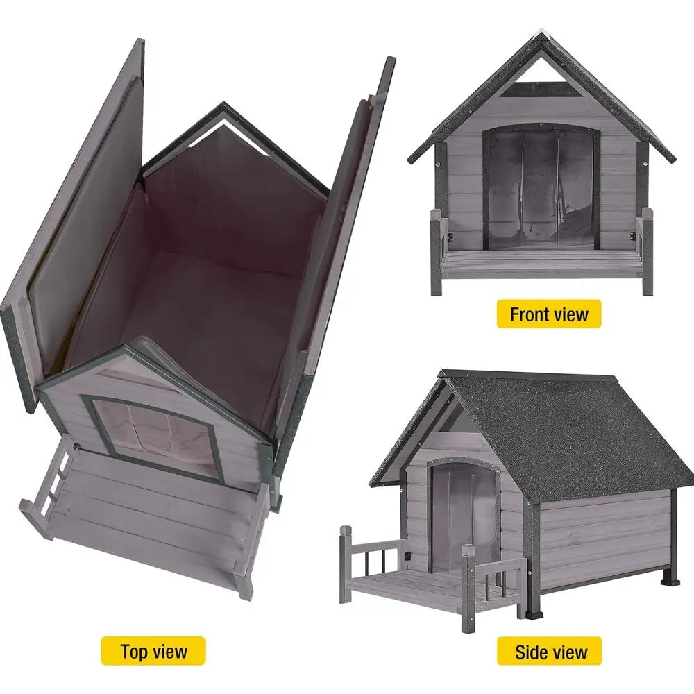 Weatherproof Insulated Dog House With Iron And Wood Frame