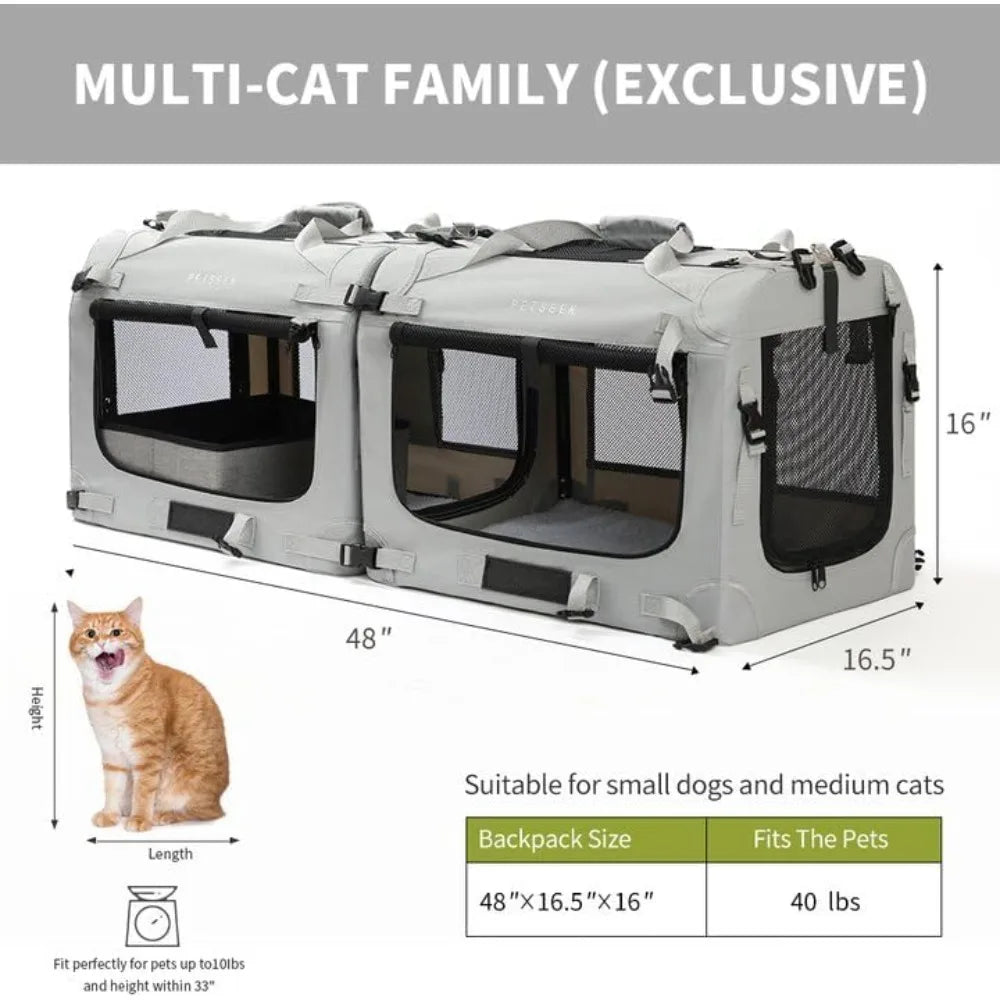 Petseek Soft Sided Dual Pet Carrier Portable Vehicle Travel Bag