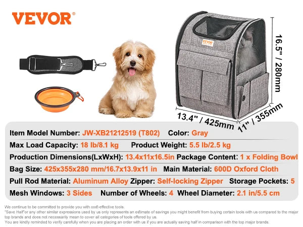 Breathable Pet Backpack Carrier With Wheels For Travel