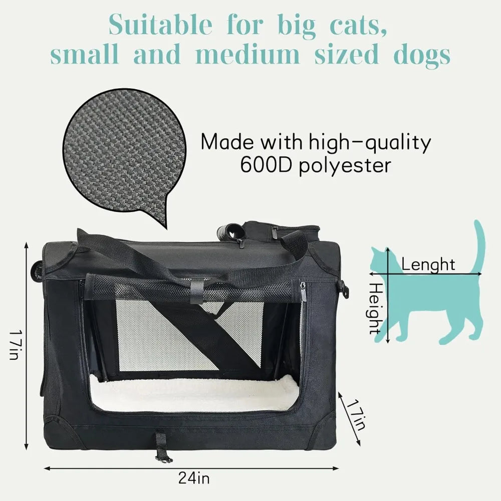 Durable Soft Sided Collapsible Pet Carrier For Travel
