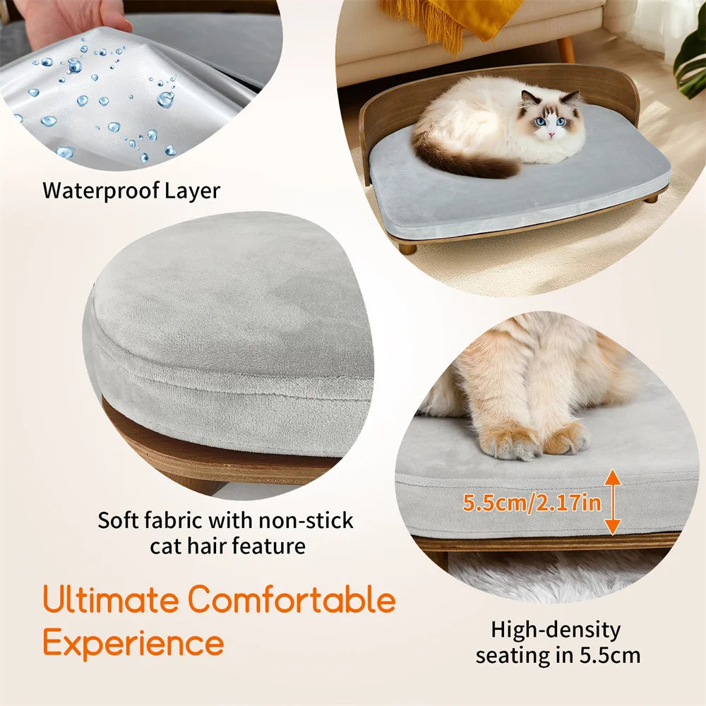 Borwart Eucalyptus Wood Elevated Pet Sofa Bed With Cushion