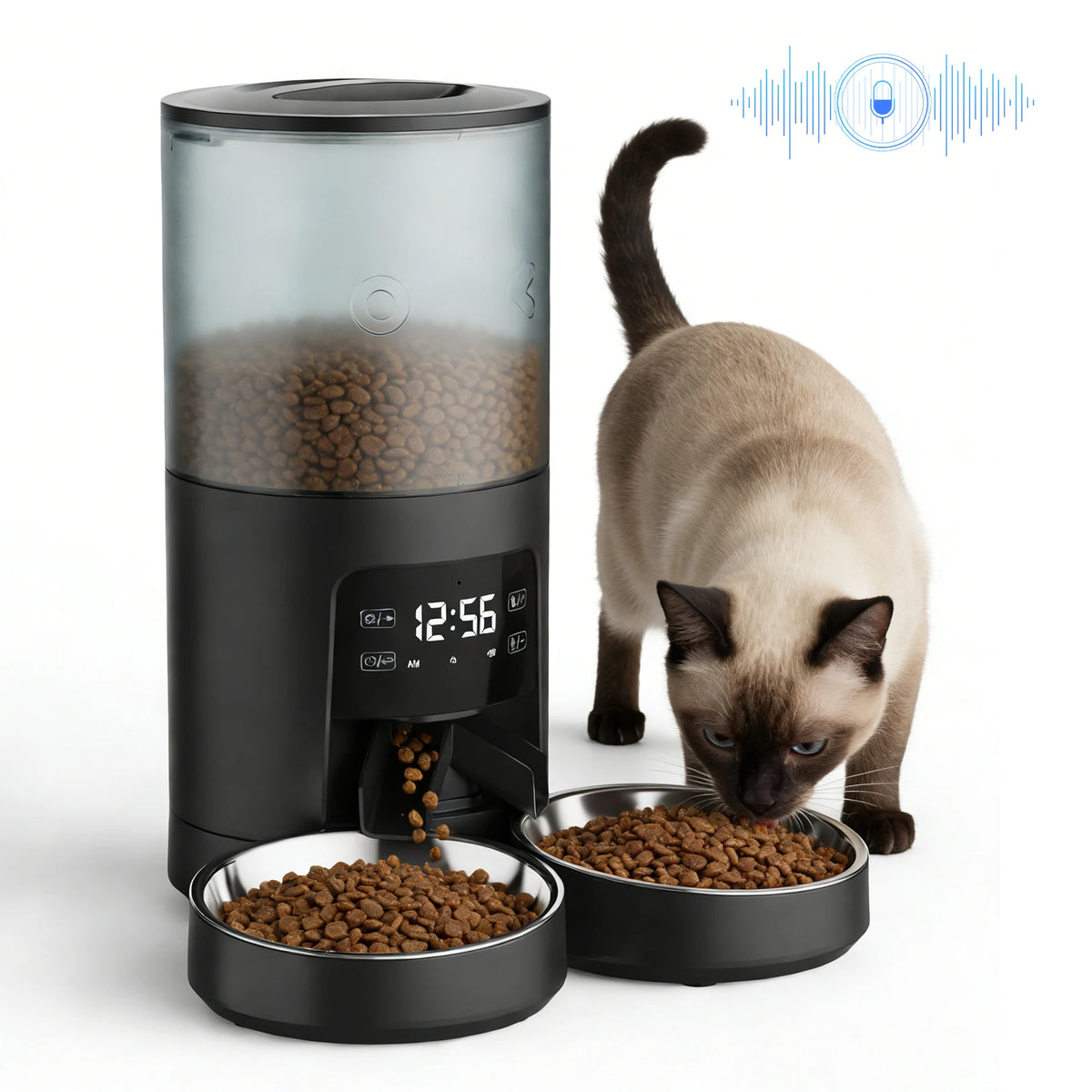 JHK Automatic Cat Feeder With Dual Stainless Bowls And Timer