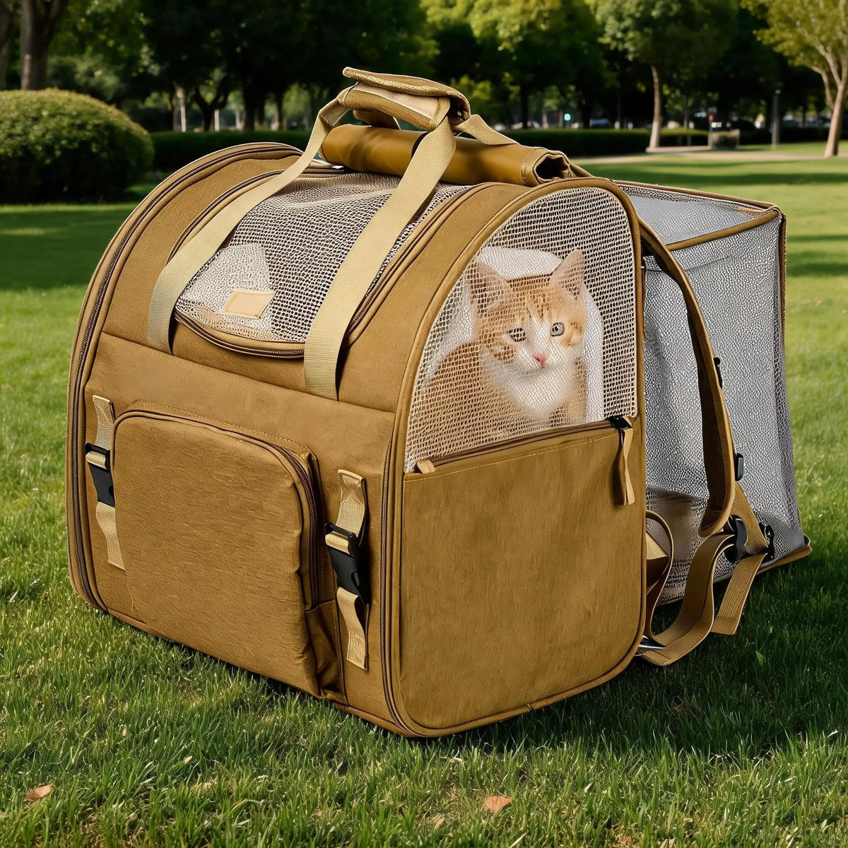 Durable Expandable Mesh Cat Carrier Nylon Travel Backpack