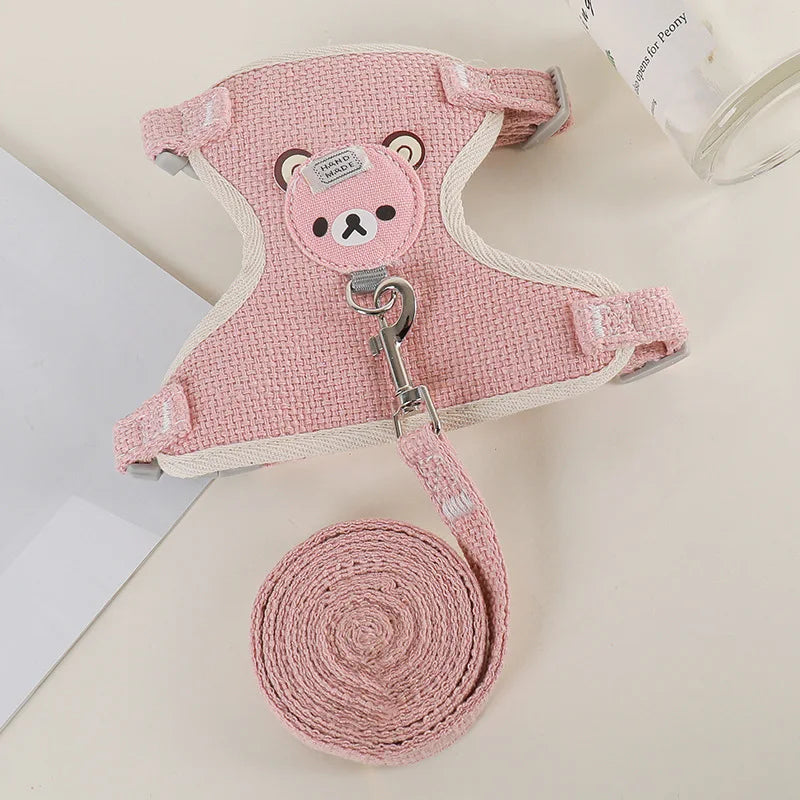 Padded Linen Rabbit Harness And Leash Set For Outdoor Walks