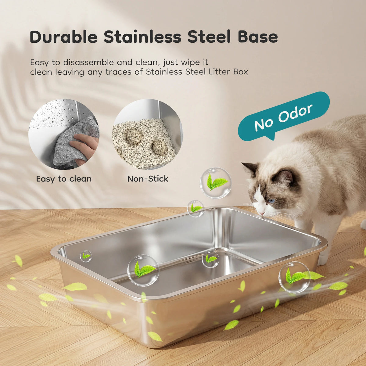 Premium Stainless Steel Fully Enclosed Cat Litter Box With Scoop