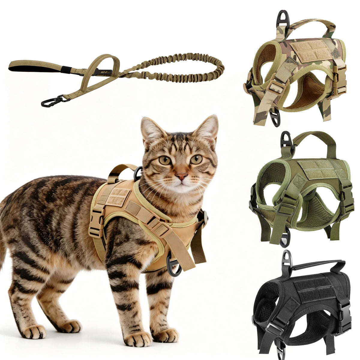 PETRAVEL Tactical Cat Harness Vest Leash Set for Outdoor Training
