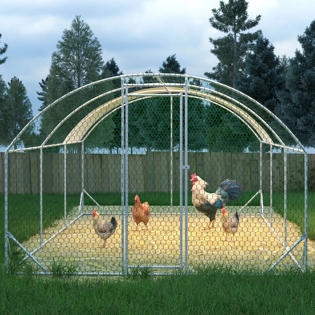 9.84x19.68x6.56 FT Dome Galvanized Steel Chicken Coop Run Large UV Waterproof Cover Walk In Poultry Pen For Chickens Ducks Rabbits Backyard Outdoor