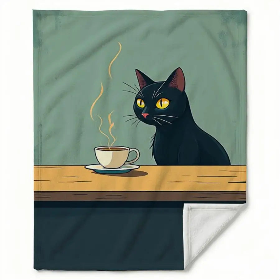 Cozy Black Cat Coffee Flannel Throw Blanket For Everyday Use