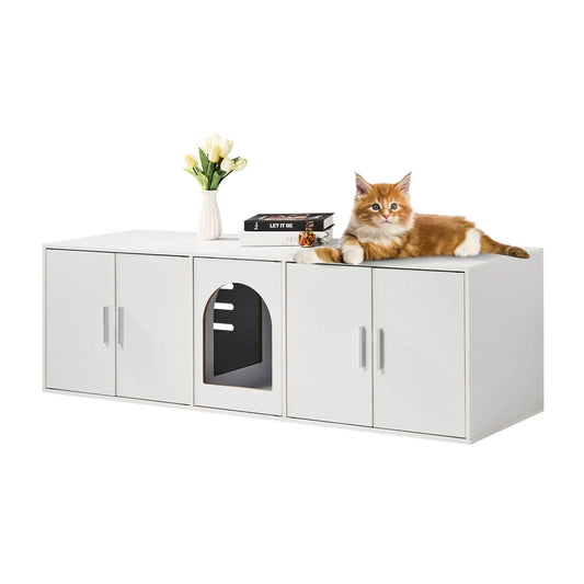 Double Room Cat Litter Box Enclosure Cabinet for Two Cats