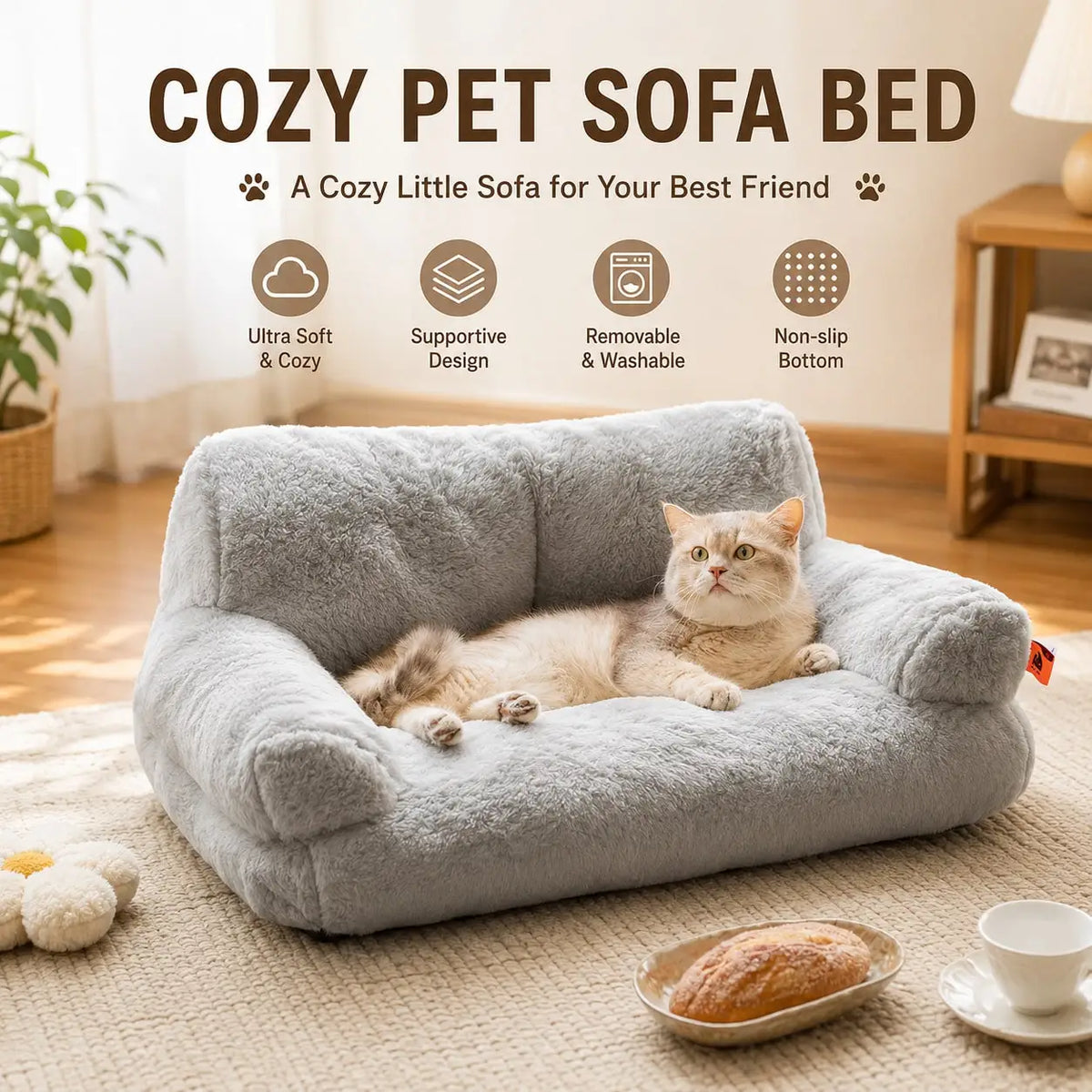 Plush Cat Sofa Bed Featuring Durable Support Frame