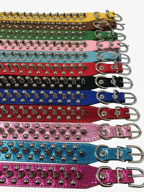Studded Spiked Faux Leather Dog Collar With Adjustable Rivet Design