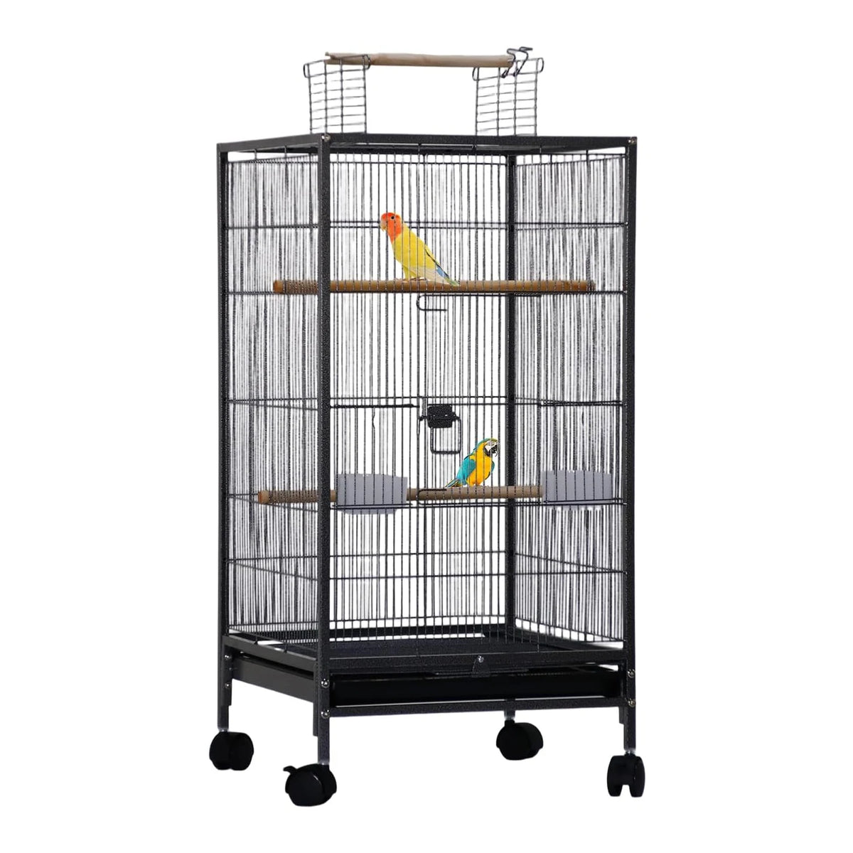 HiMISS Open Top Bird Cage With Rolling Stand And Tray