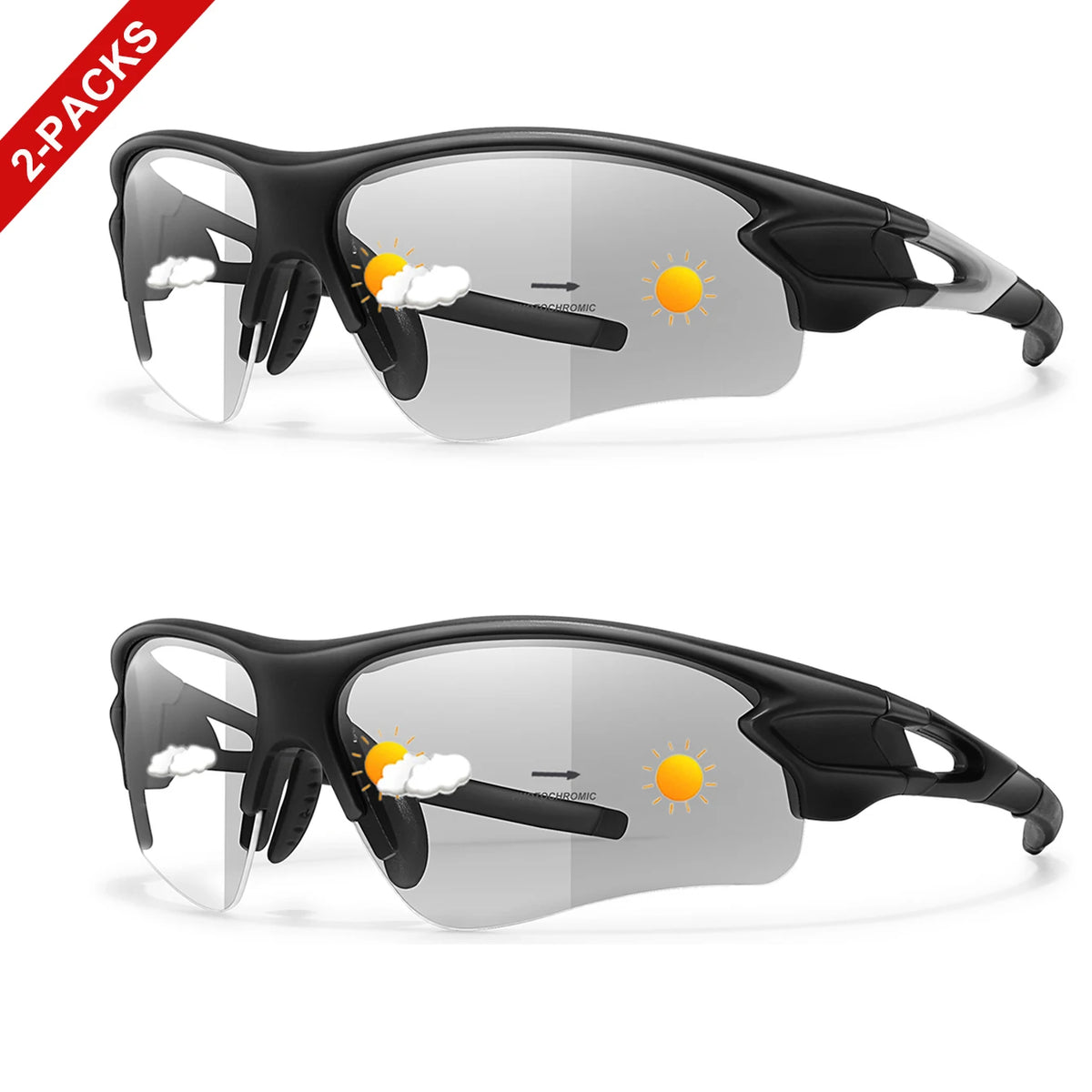 Unisex Half Frame Photochromic Sunglasses For Cycling Running Hiking