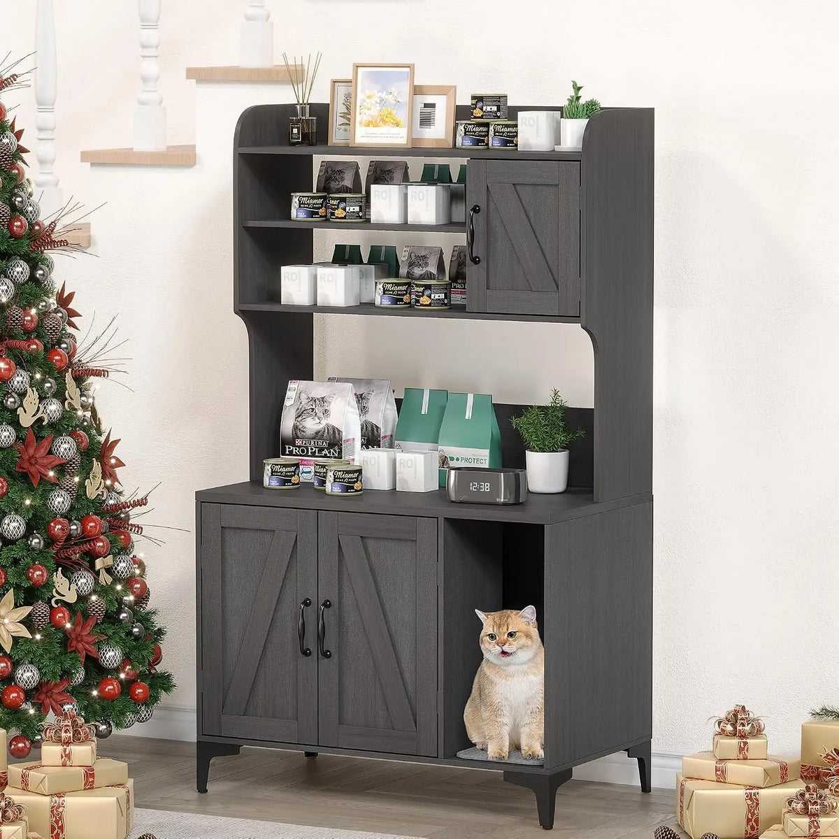 Garvee Wooden Cat Litter Box Enclosure With Storage Cabinet