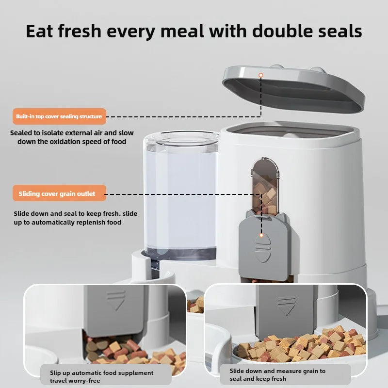 Automatic Pet Feeder With Spill Proof Bowl And Water Dispenser