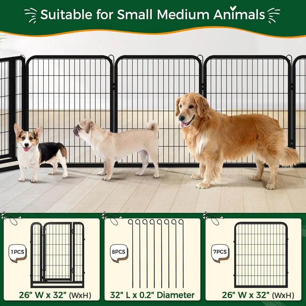 32in 16-Panel Metal Dog Playpen ence or Indoor Yard RV Camping | Heavy-duty Rustproo e with Secure Door, Tool-ree Assembly, olda