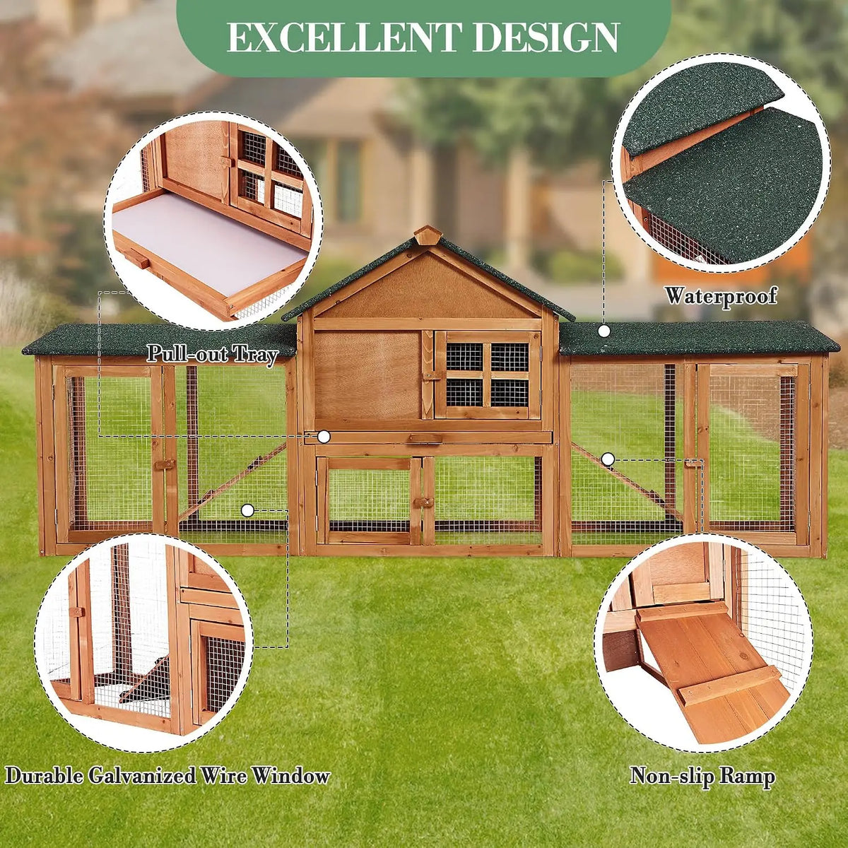 Garvee Wooden Hen House for 2-4 Chickens Poultry Hutch Brand new fast shipping Outdoor Chicken Coop with Waterproof Asphalt Roof For Small Animals
