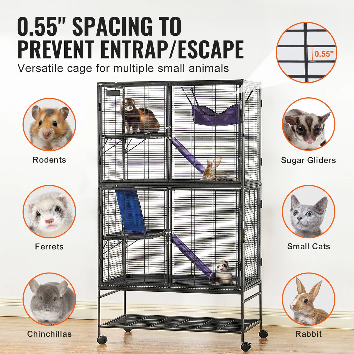 SucceBuy 4 Tier Rolling Metal Ferret Cage for Small Animals