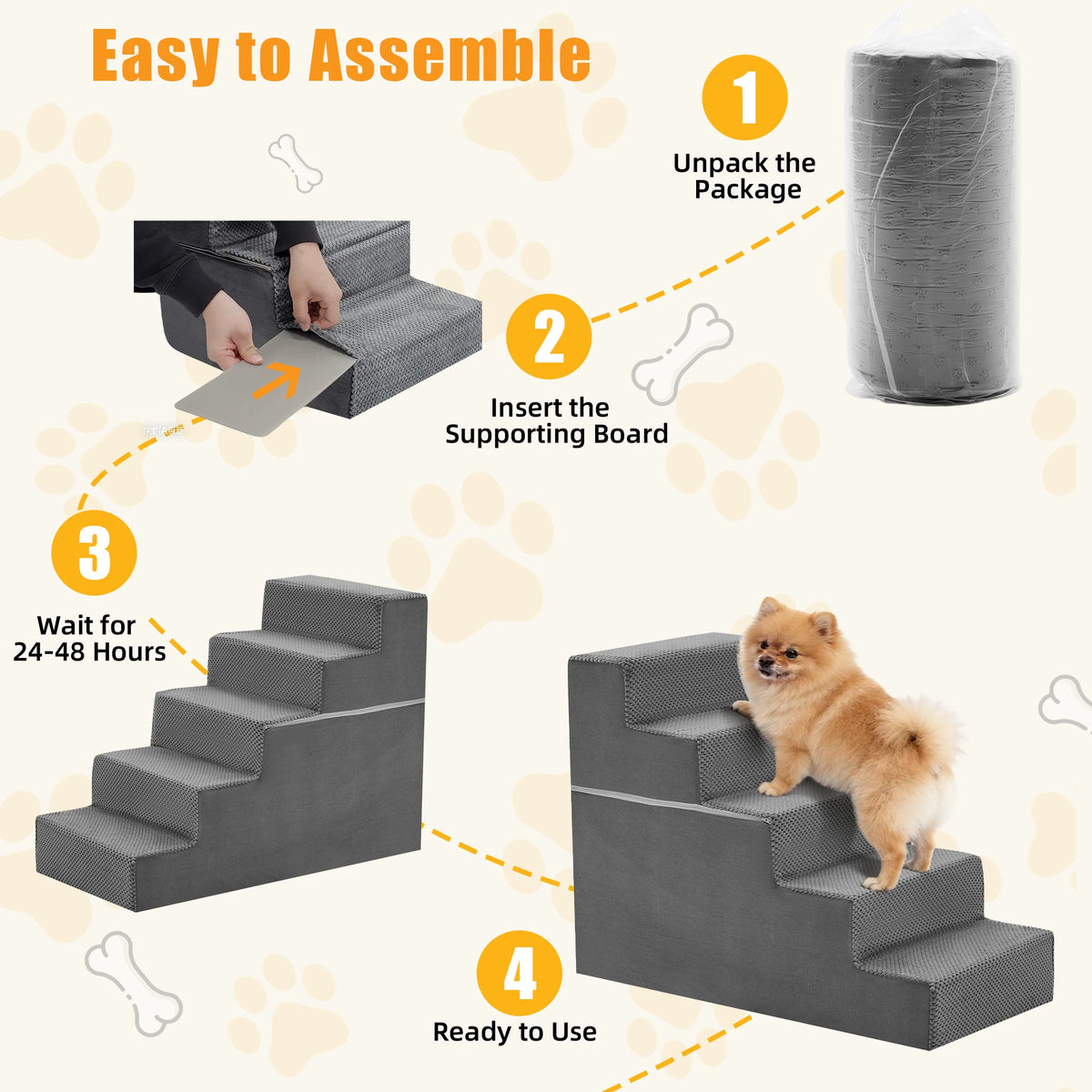 Indoor Foam Pet Stairs With Curved Step Design For Dogs