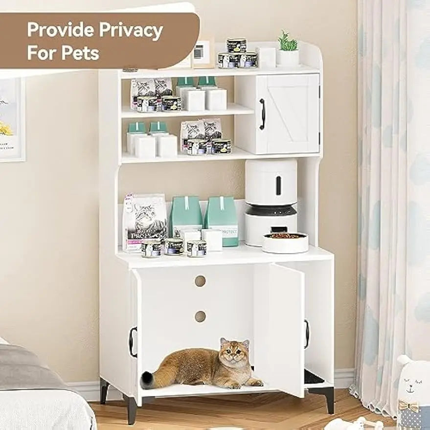 Garvee Wooden Cat Litter Box Enclosure With Storage Cabinet