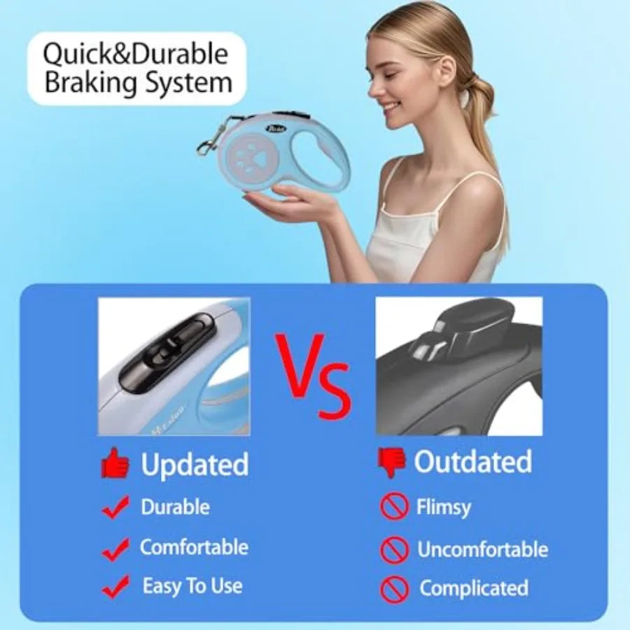 Retractable Dog Leash with Tangle Free Brake and Lock Control
