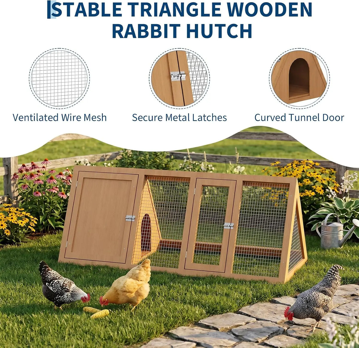 A Frame Wooden Rabbit Hutch And Quail Coop With Ventilating Wire Small Chicken Coop Run With 2 Doors Triangle Quail Cage Outdoor For Small Animal Garden Backyard And Farms