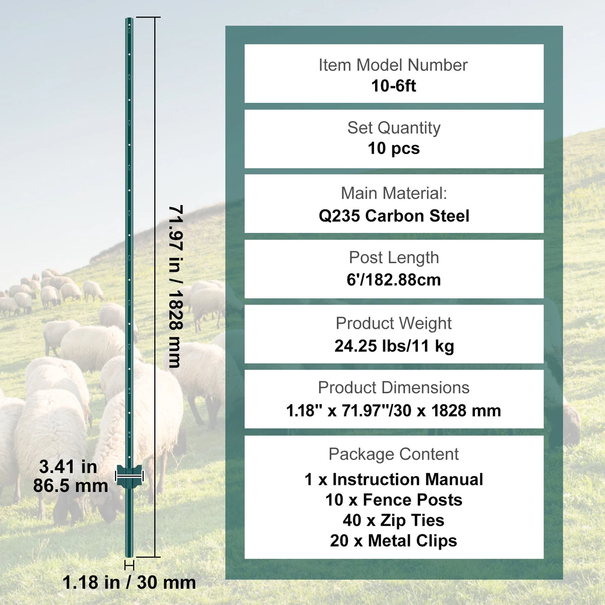 SucceBuy Fence Post T-Post Heavy Duty Metal Fence Posts Sturdy Steel Fence Stakes for GardenYard Lawn Farms&Outdoor Wire Fencing
