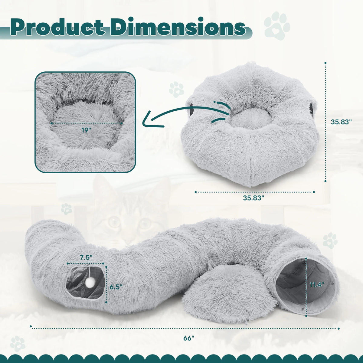 JHK Multifunctional Doughnut Cat Tunnel Bed Plush Washable Playground