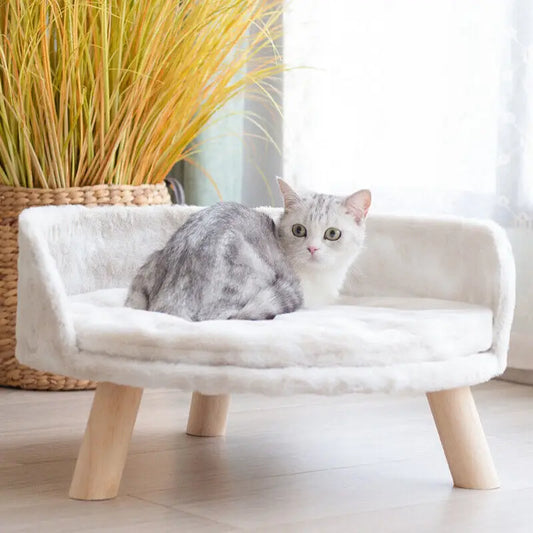 Plush Cat Sofa Bed With Washable Cushion And Wooden Legs