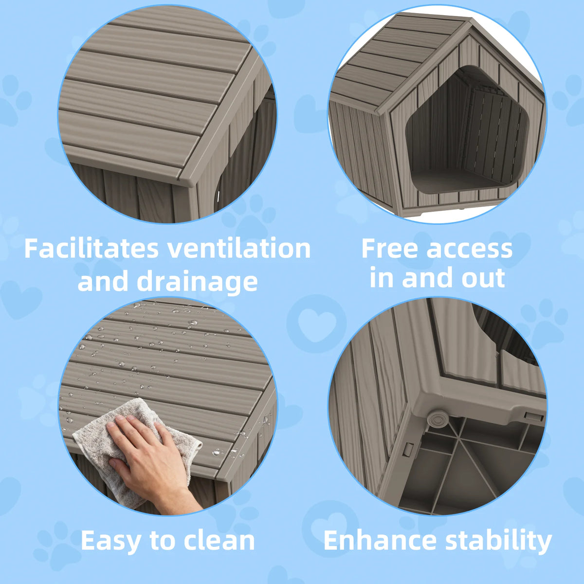 Plastic Gable Roof Pet House Waterproof Ventilated Dog Shelter