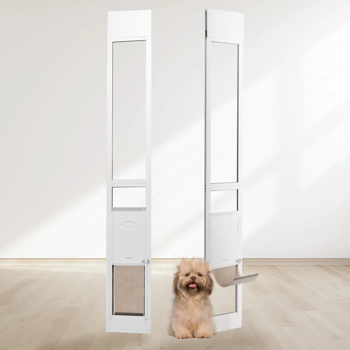 SucceBuy Aluminum Tempered Glass Sliding Adjustable Pet Door For Dogs