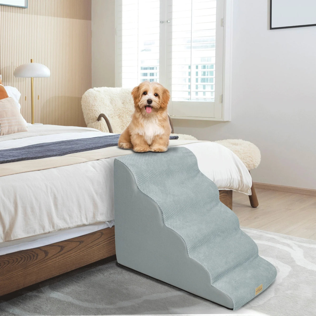 Curved Small Dog Stairs With Removable Cover For Bed Or Couch