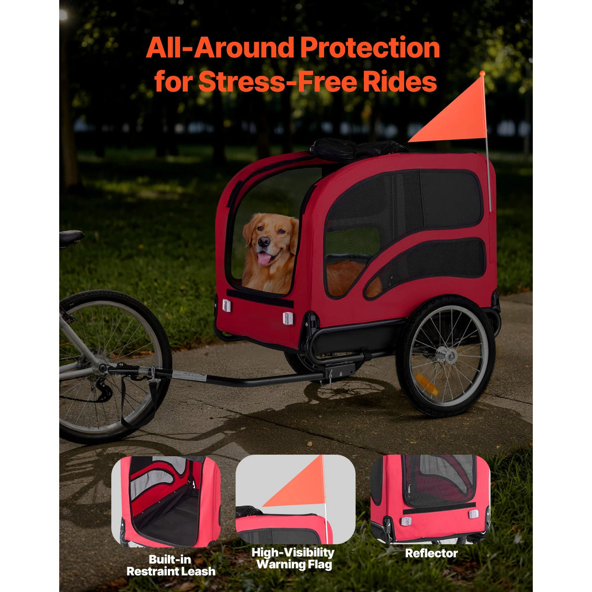 SucceBuy Dog Bike Trailer Supports up to 100 lbs Pet Cart Bicycle Carrier for Small & Large Dogs Easy Folding Frame with Wheel