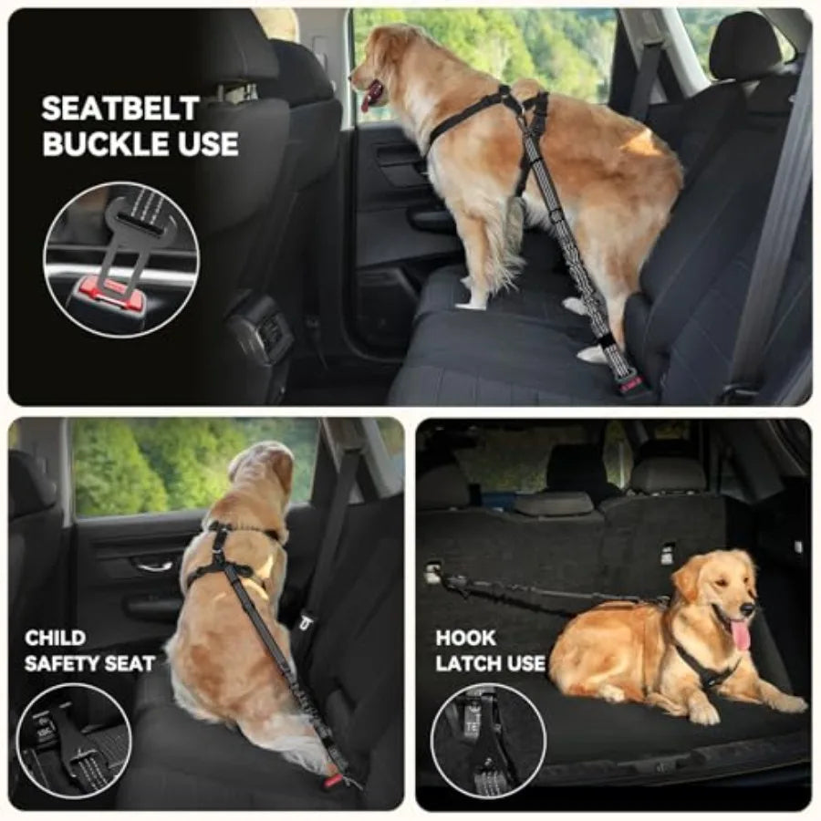Adjustable Dog Car Harness Seatbelt Double Clips Breathable Nylon Vest