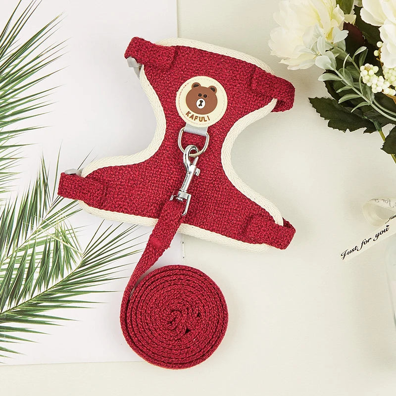 Padded Linen Rabbit Harness And Leash Set For Outdoor Walks