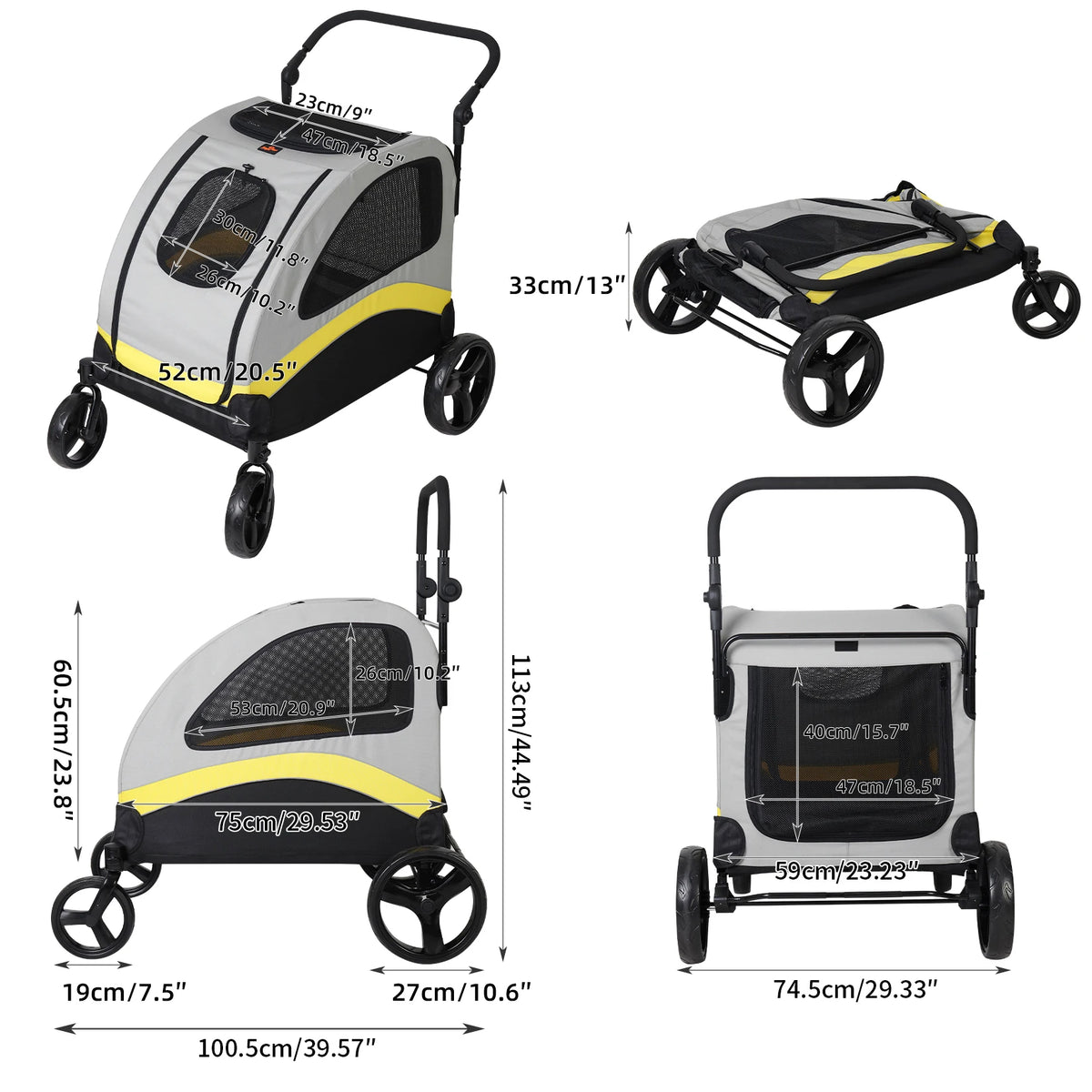Premium Foldable Four Wheel Dog Stroller For All Pets