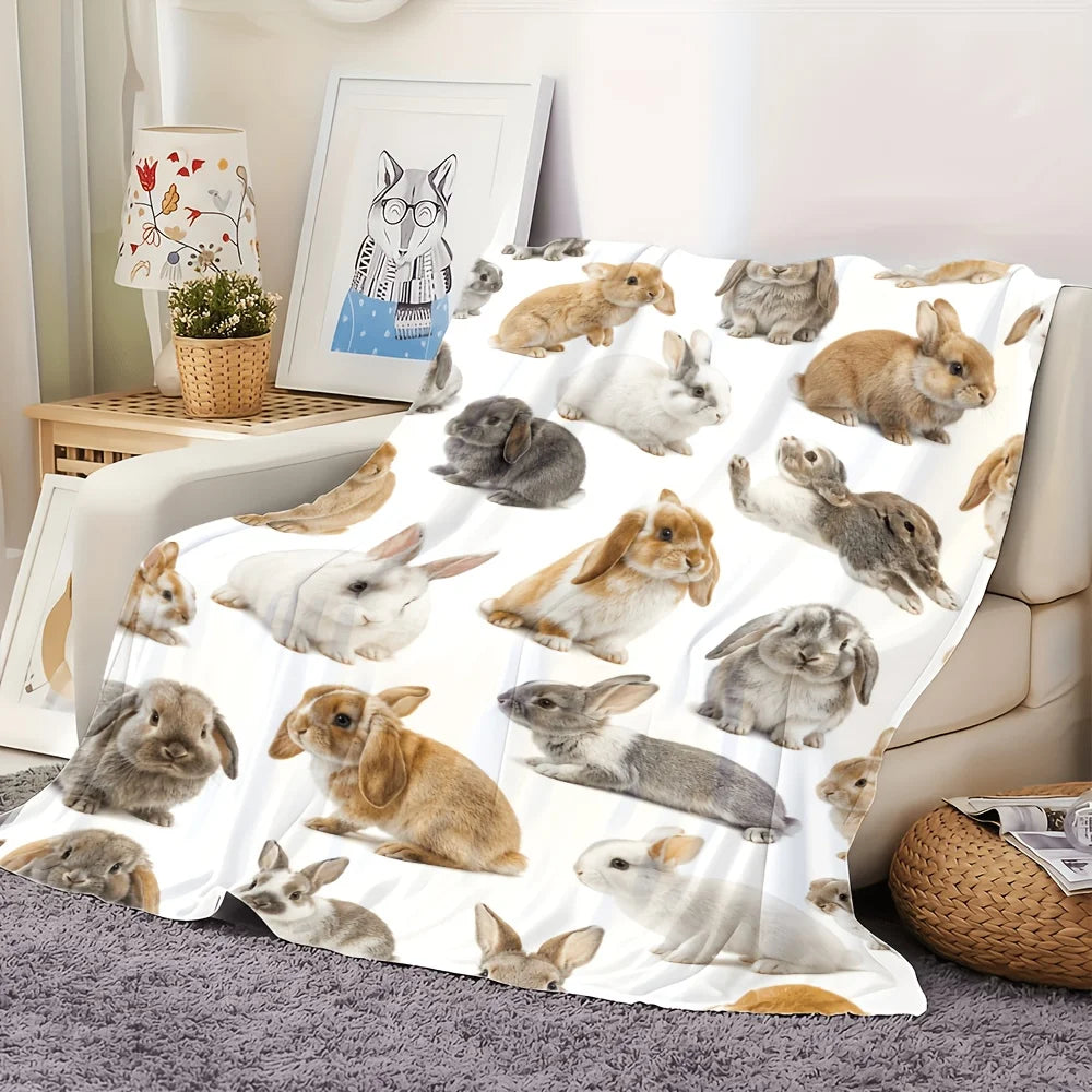 Cute Bunny Rabbit Flannel Blanket For Cozy Home And Office