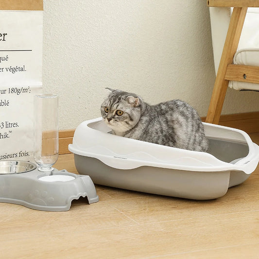 Semi Enclosed Cat Litter Box With Spatter Proof Cleaning Design