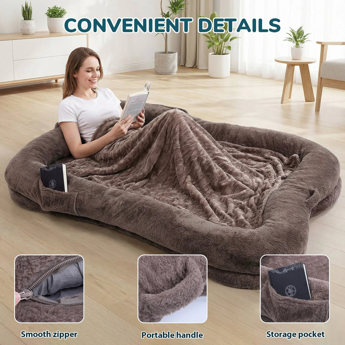TopinCN Portable Plush Dog Bed With Washable Blanket