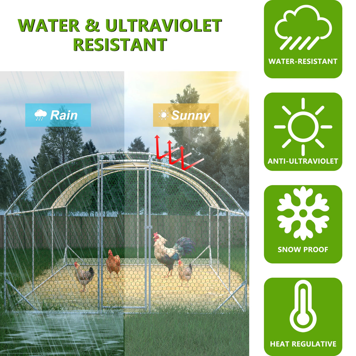 9.84x19.68x6.56 FT Dome Galvanized Steel Chicken Coop Run Large UV Waterproof Cover Walk In Poultry Pen For Chickens Ducks Rabbits Backyard Outdoor